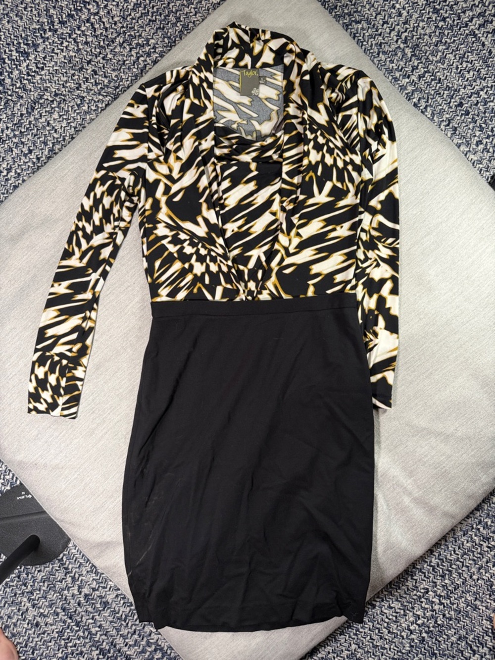 Taylor Black and Cream Long Sleeve Dress